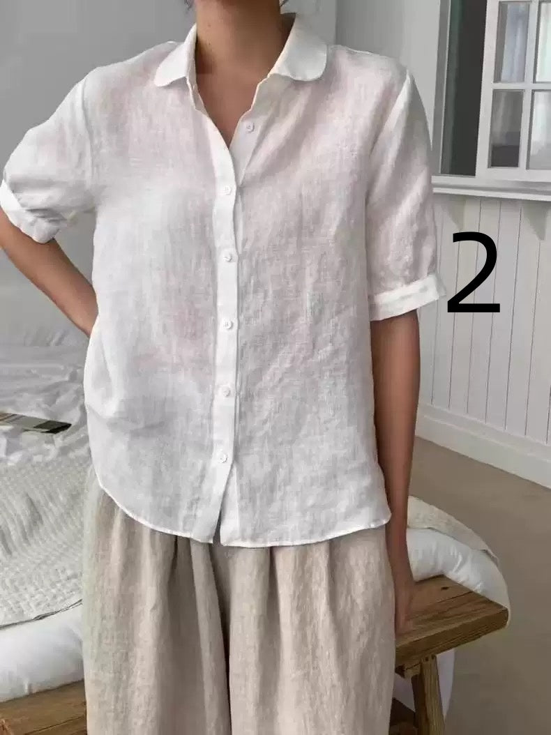 022 Ladies' Summer Casual Shirt - Pure Cotton Collarless Shirt