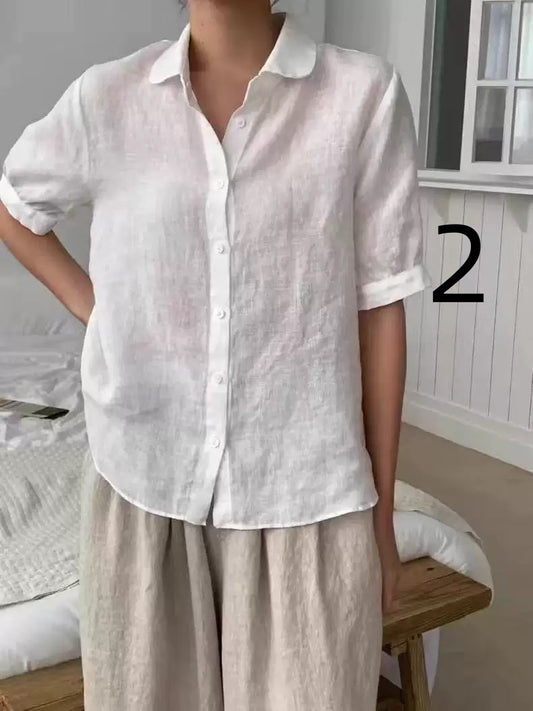 022 Ladies' Summer Casual Shirt - Pure Cotton Collarless Shirt