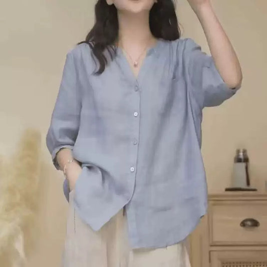 280 New Style Vintage Summer Lightweight Cotton-Linen Shirt for Women - Loose Fit Casual Shirt