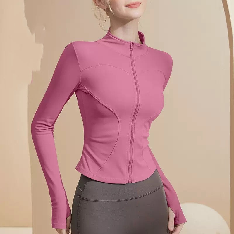 854 Notched Collar Yoga Jacket for Running, Fitness and Sports, Long Sleeve Sun Protection Quick-Drying Clothing