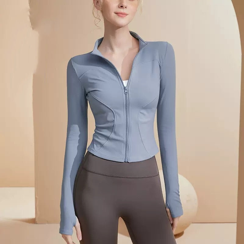 854 Notched Collar Yoga Jacket for Running, Fitness and Sports, Long Sleeve Sun Protection Quick-Drying Clothing