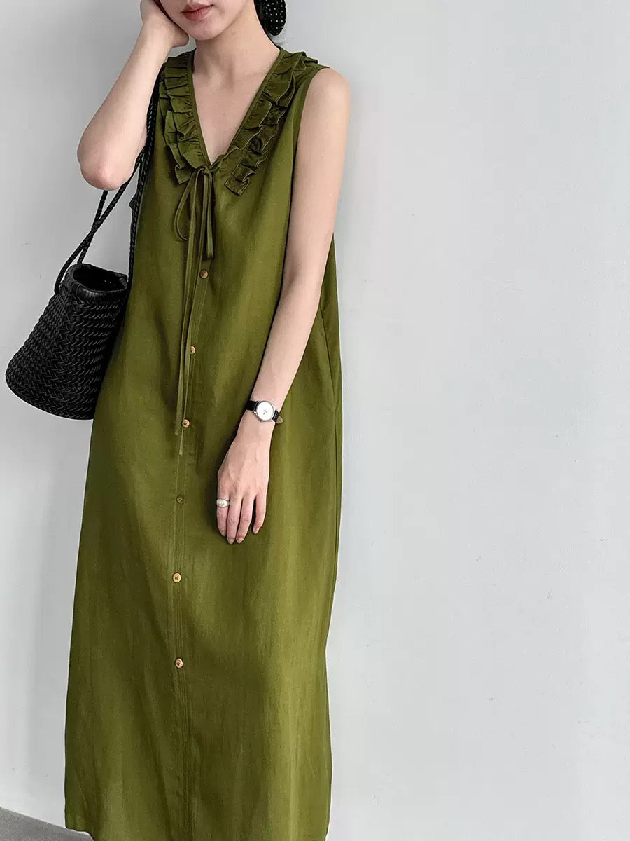 S-003Sleeveless vest-style skirt - Summer new design - Drawstring casual straight dress for workwear