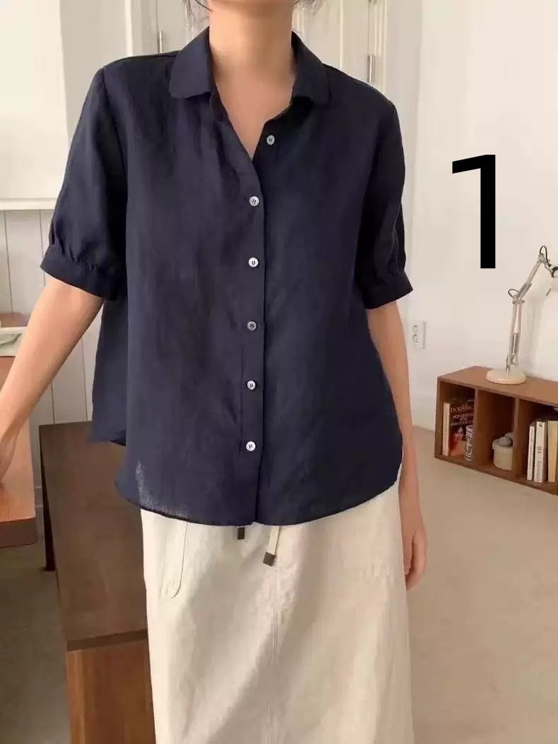 022 Ladies' Summer Casual Shirt - Pure Cotton Collarless Shirt