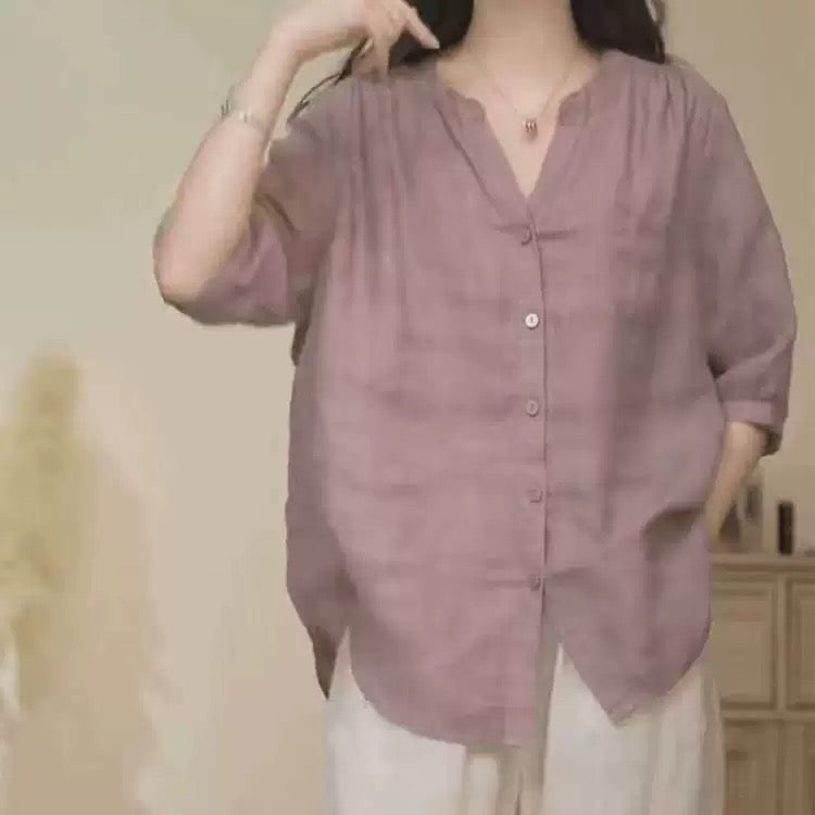 280 New Style Vintage Summer Lightweight Cotton-Linen Shirt for Women - Loose Fit Casual Shirt