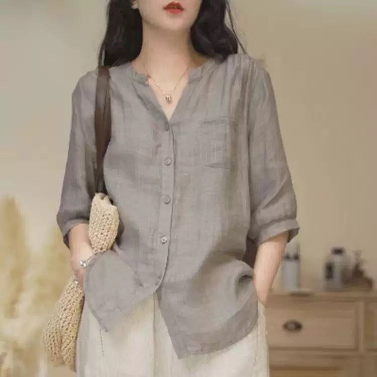 280 New Style Vintage Summer Lightweight Cotton-Linen Shirt for Women - Loose Fit Casual Shirt