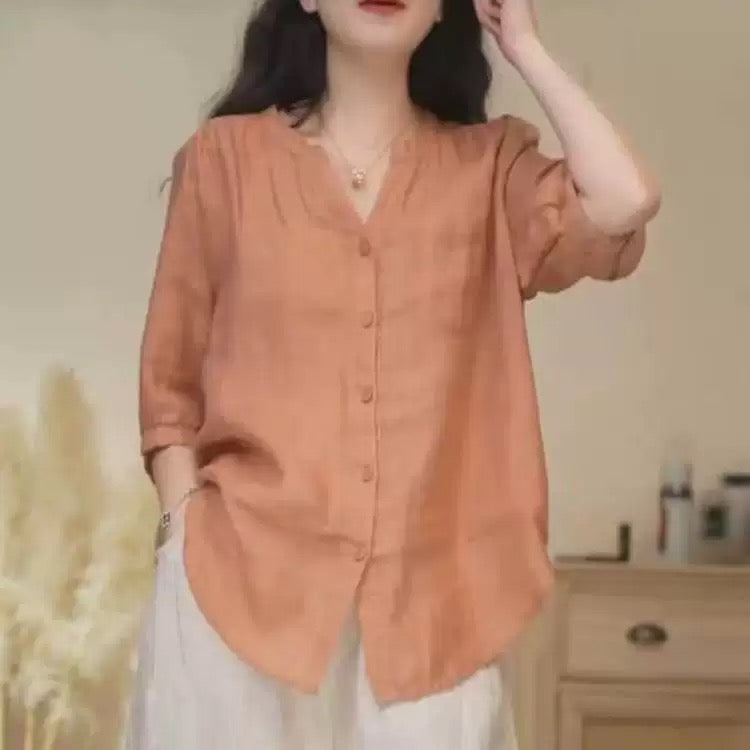 280 New Style Vintage Summer Lightweight Cotton-Linen Shirt for Women - Loose Fit Casual Shirt