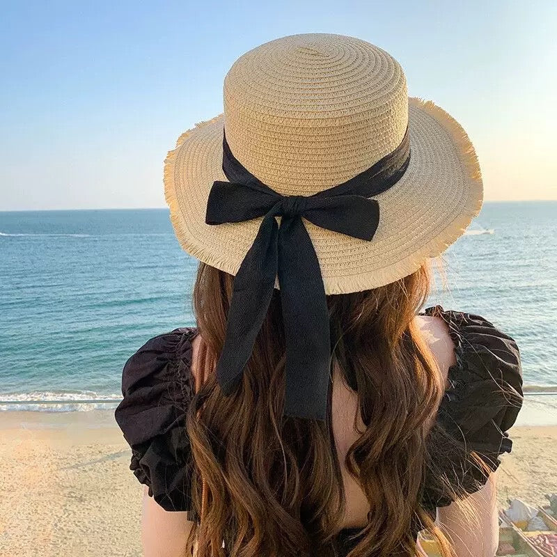 Boat hat for beach and seaside outing, women's sun protection hat, with lace design for sun shading.
