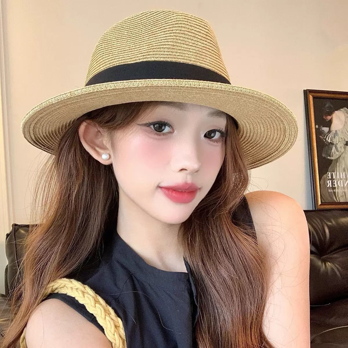 Boat hat for beach and seaside outing, women's sun protection hat, with lace design for sun shading.