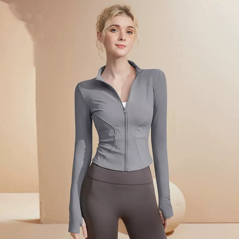 854 Notched Collar Yoga Jacket for Running, Fitness and Sports, Long Sleeve Sun Protection Quick-Drying Clothing