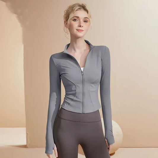 854 Notched Collar Yoga Jacket for Running, Fitness and Sports, Long Sleeve Sun Protection Quick-Drying Clothing