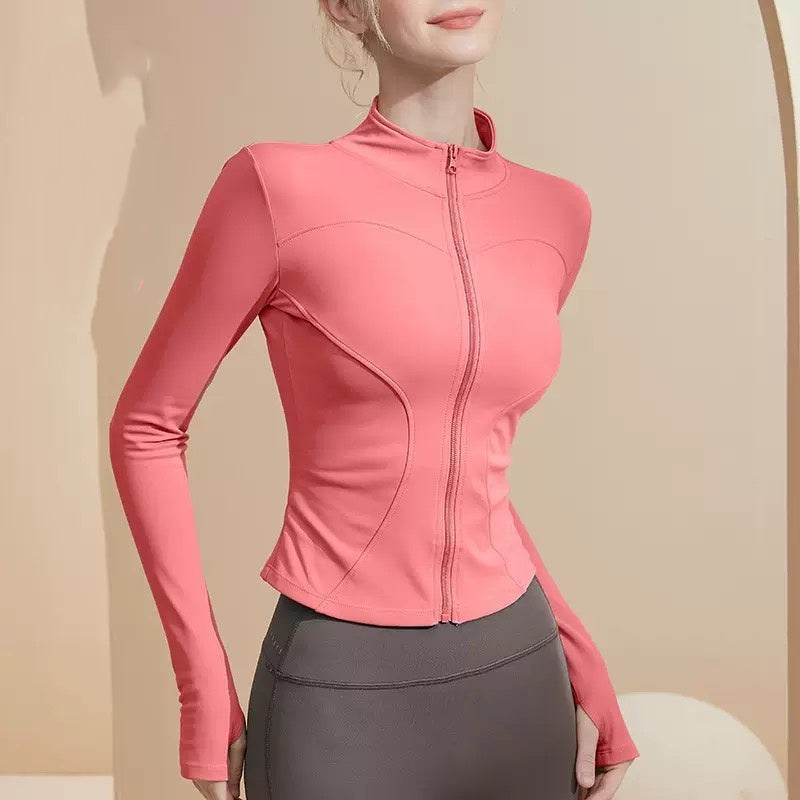854 Notched Collar Yoga Jacket for Running, Fitness and Sports, Long Sleeve Sun Protection Quick-Drying Clothing
