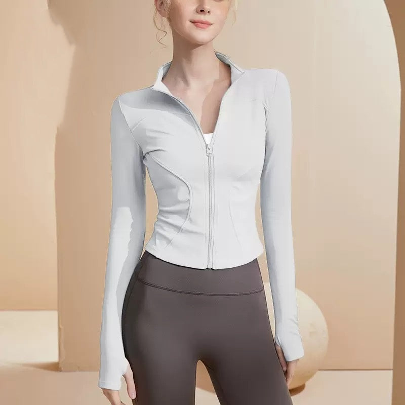 854 Notched Collar Yoga Jacket for Running, Fitness and Sports, Long Sleeve Sun Protection Quick-Drying Clothing